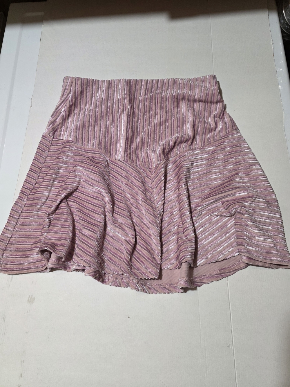 Free People Corduroy Pink Metallic Stripe Flared Skirt Size S (2)